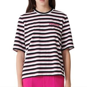 Maje Paradise embroidered Black stripe jersey Tee (3/L)